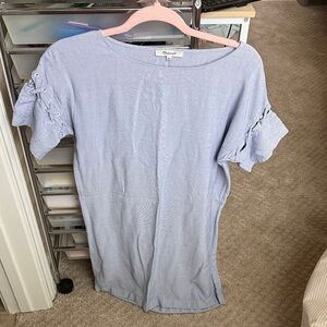 Madewell Light Blue Lace-Up Sleeve Blouse